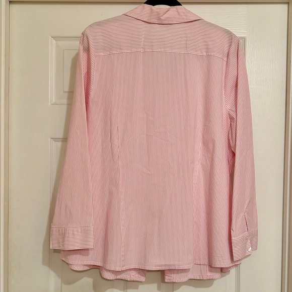 Lane Bryant Pink Striped Ruffle Front Long Sleeve Cotton Shirt, Size 22 - Picture 3 of 6